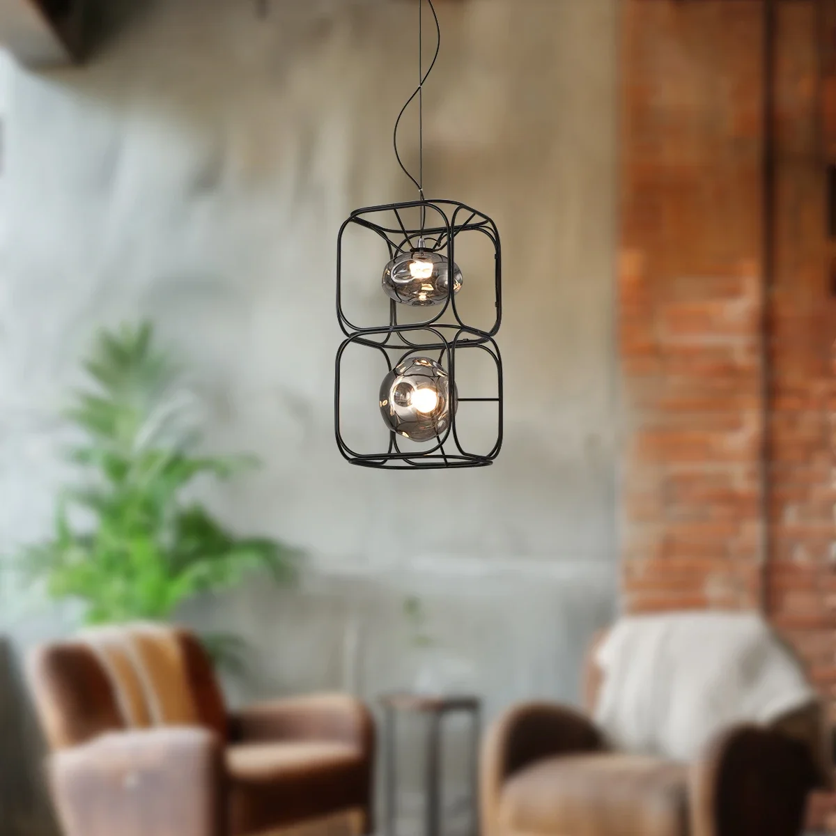 Geometric Lamp Shade - Retro led lustre preto geométrico pendurado