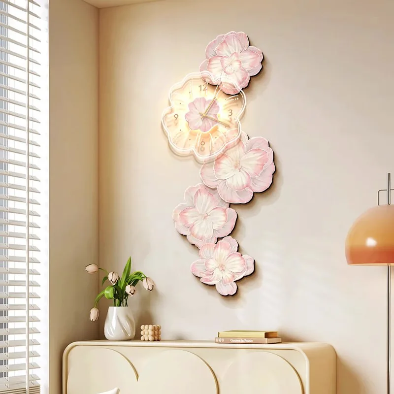 Luxo rosa flor luz relógio de  - Lighting Home Decor Wall Clocks avaliação e preço
